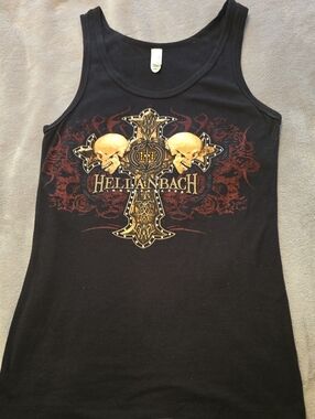 HELLENBACH Black Tank w/cross & skulls.
